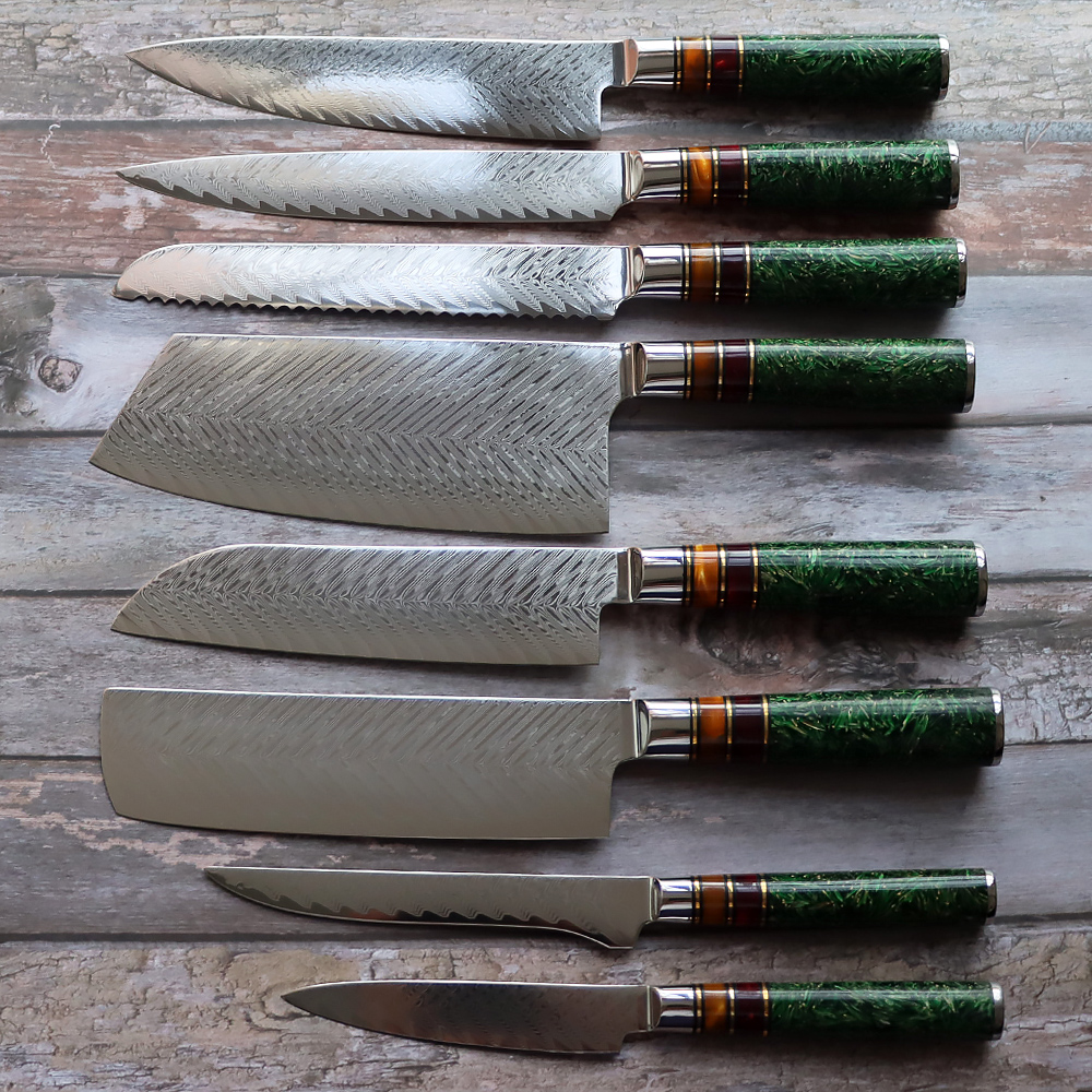 8-Piece Damascus Chef Knives Set