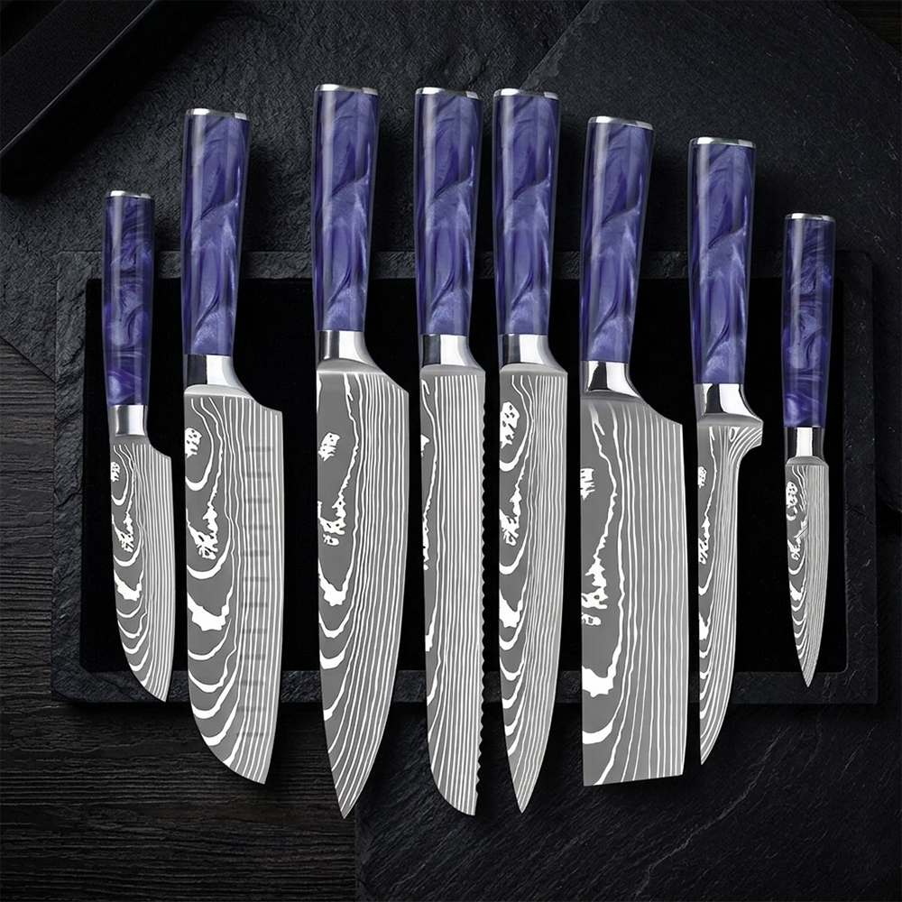 Professional 8-Piece High Carbon Steel Kitchen Knife Set with Resin Handle