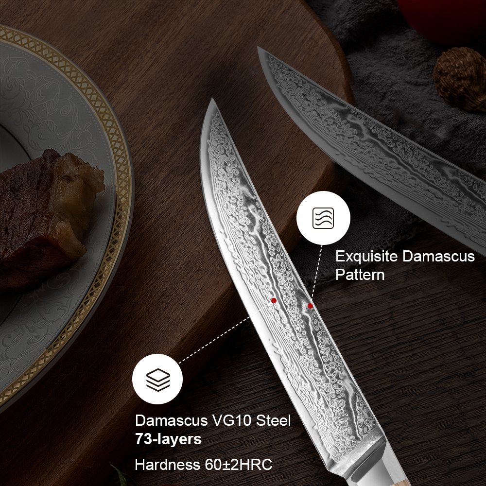 5 Inch Japanese Damascus Steak Knife With Olive Wood Handle