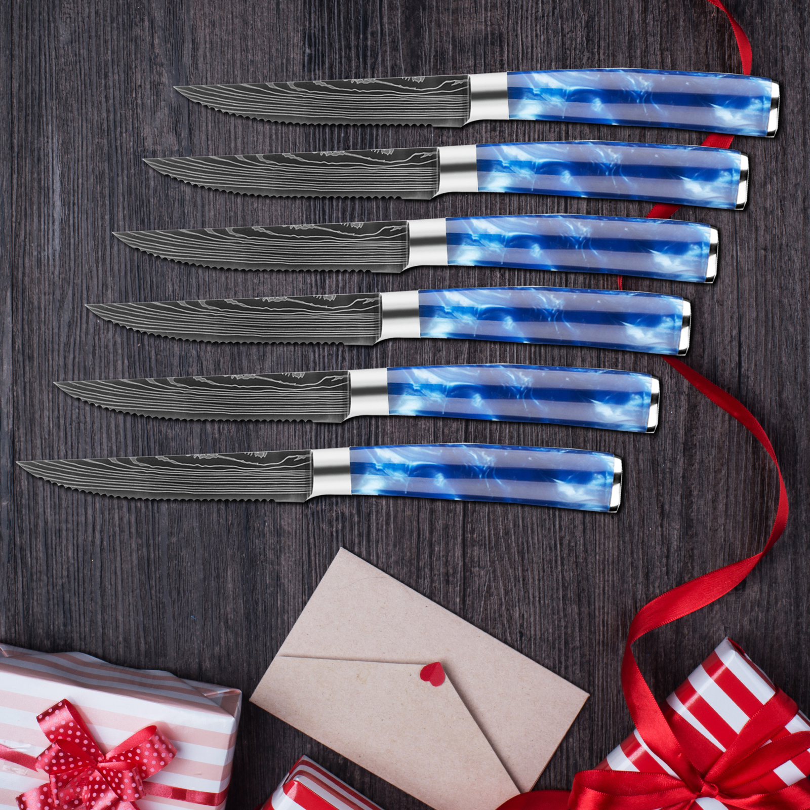 blue resin handle steak knife