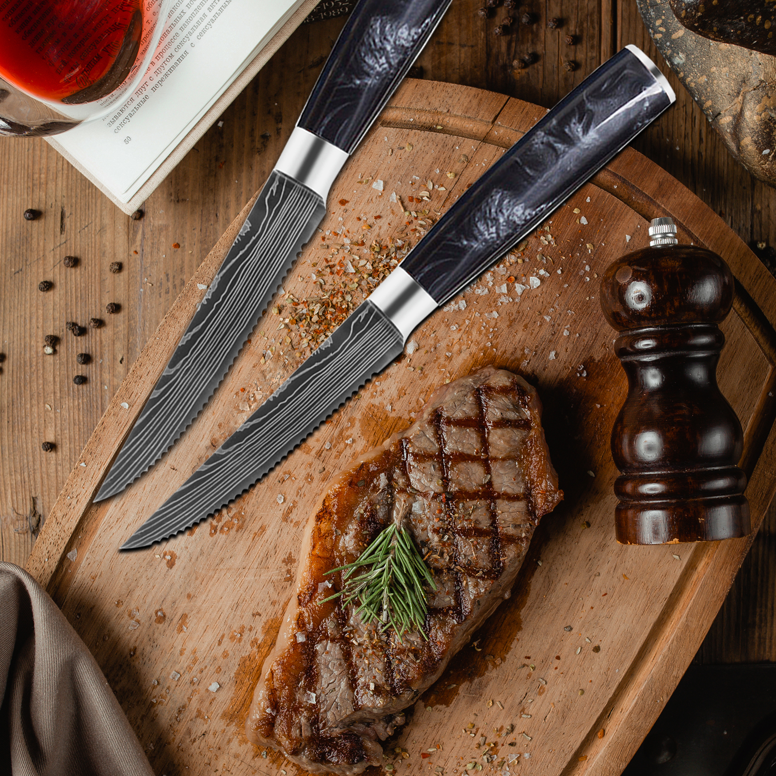 black resin handle steak knife