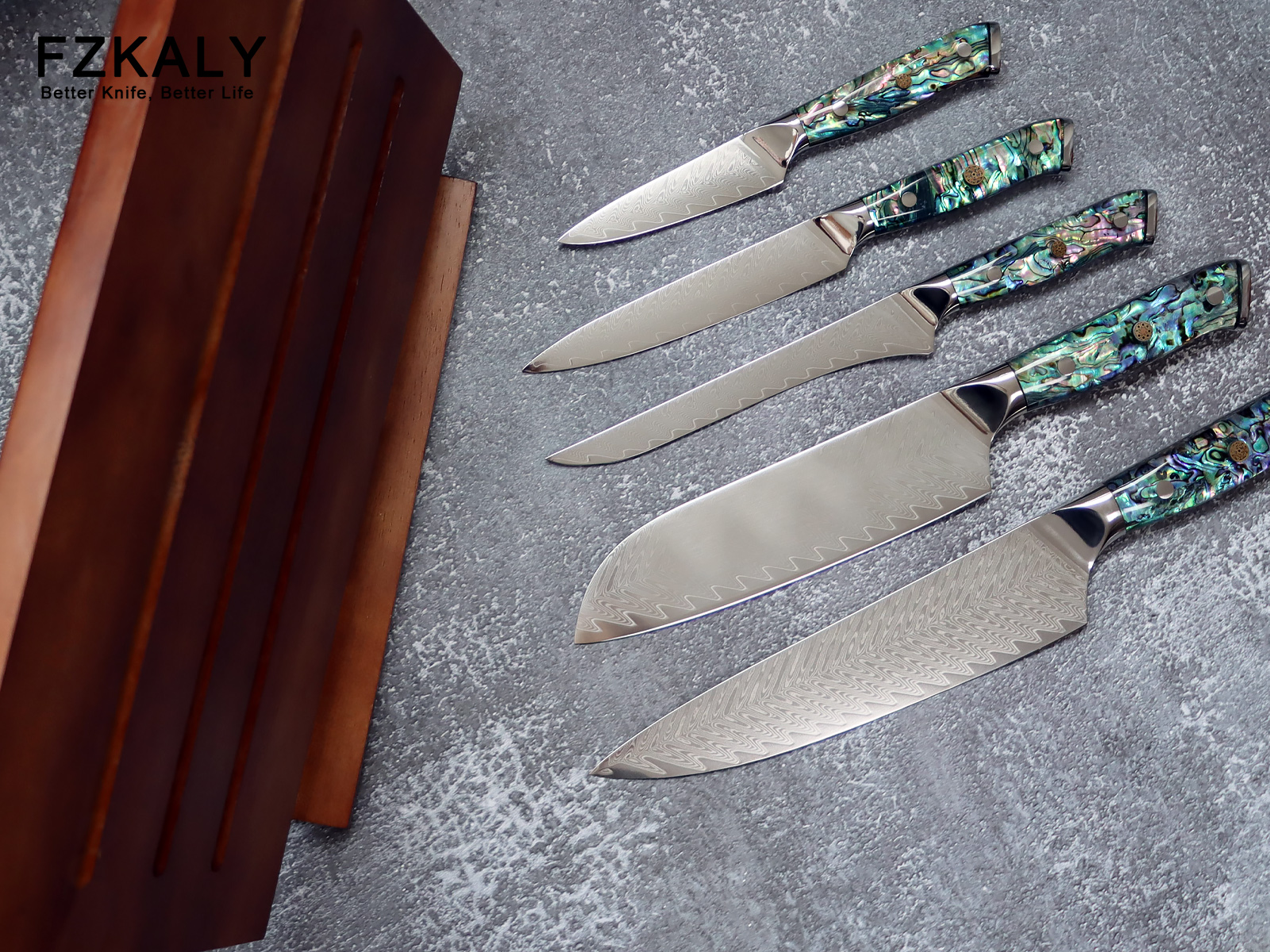Artistry in Every Detail - Damascus Knife Set with Block