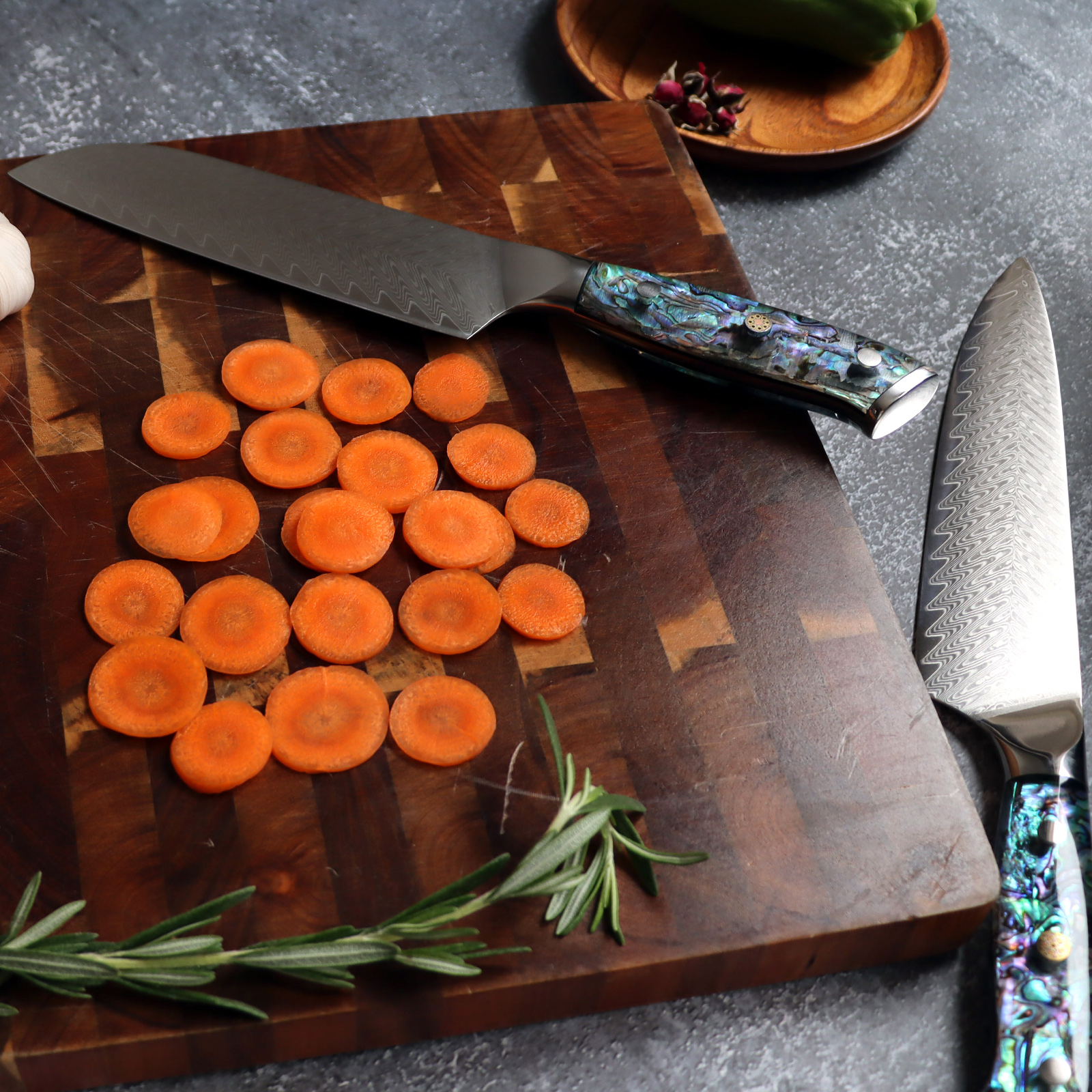 Damascus Knife Set With Block