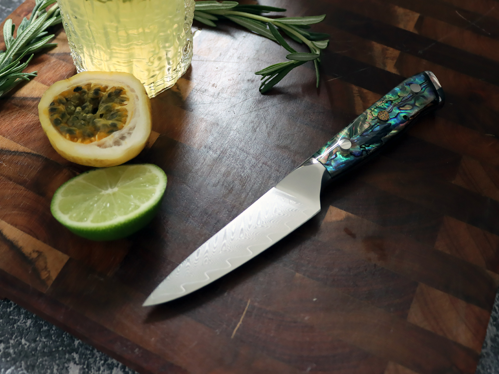 Damascus Knife Set With Block