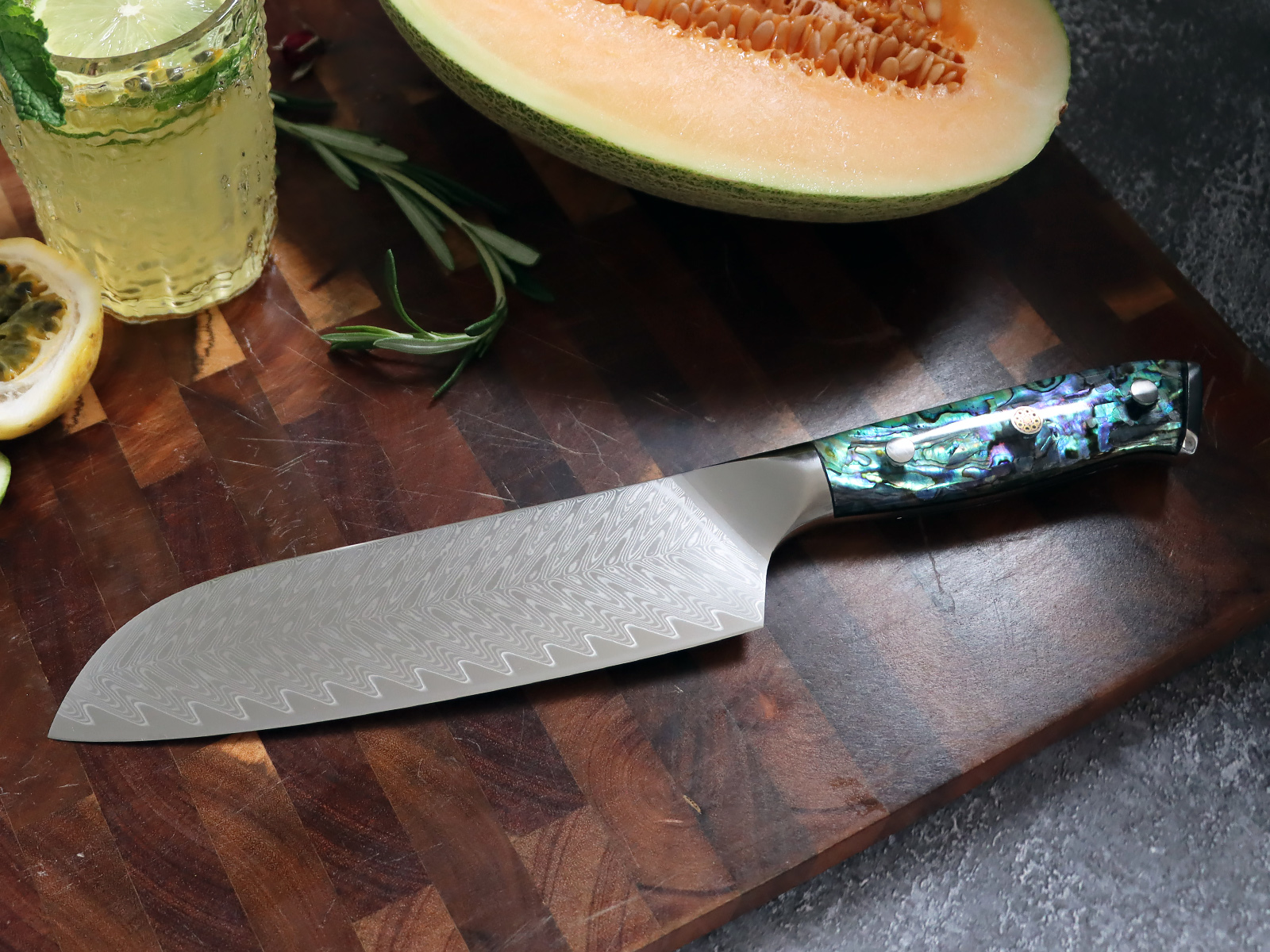 Damascus Knife Set With Block