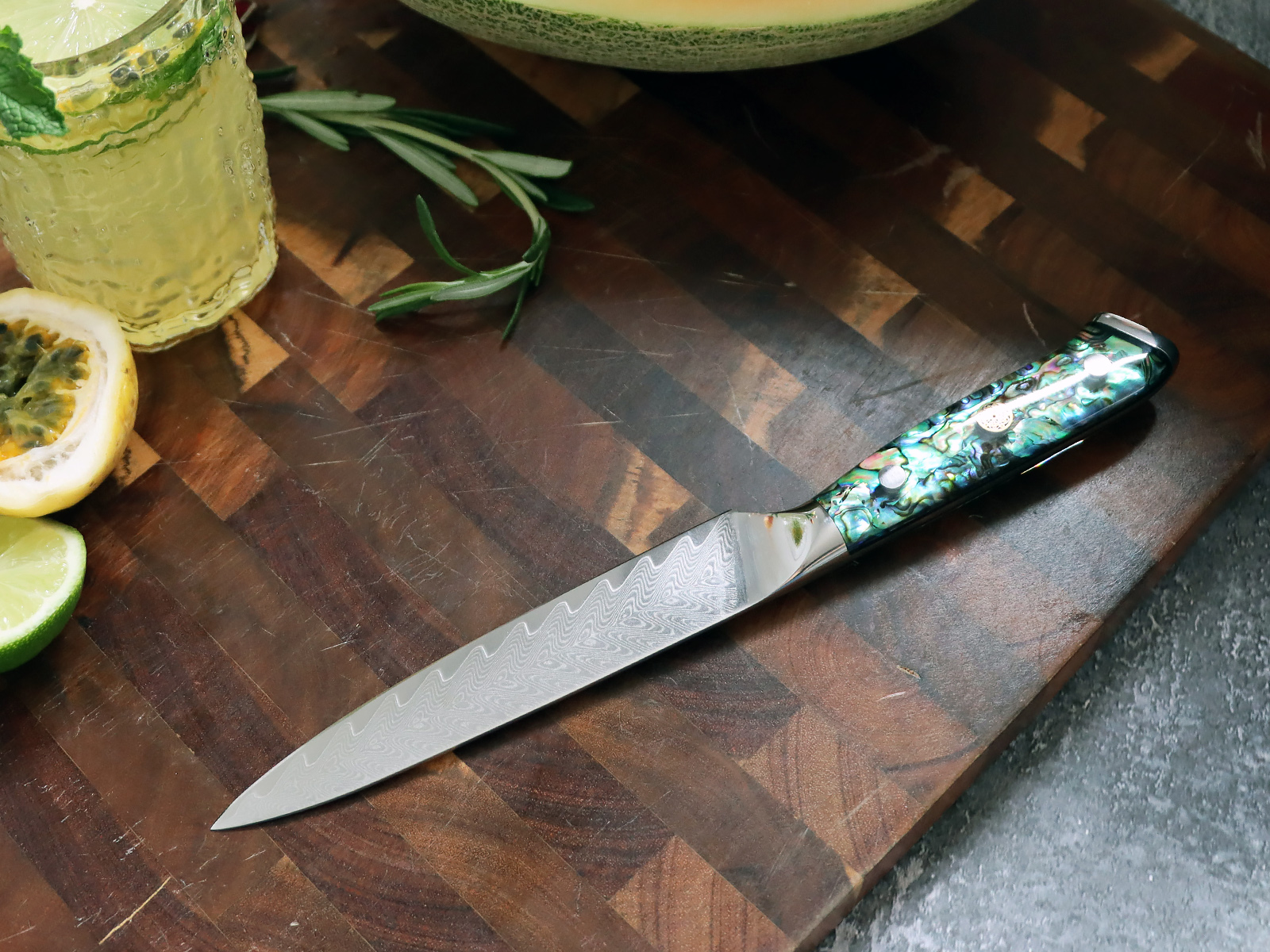 Damascus Knife Set With Block