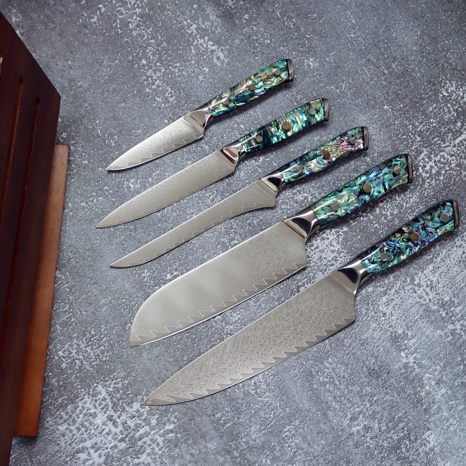 Damascus Knife Set With Block