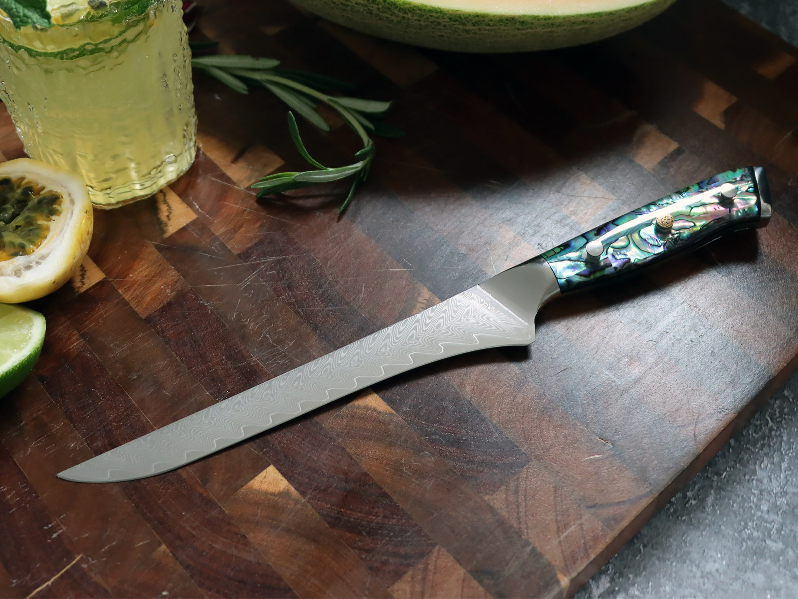 Damascus Knife Set With Block