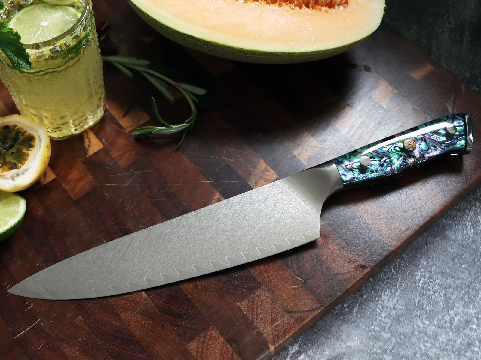 Damascus Knife Set With Block