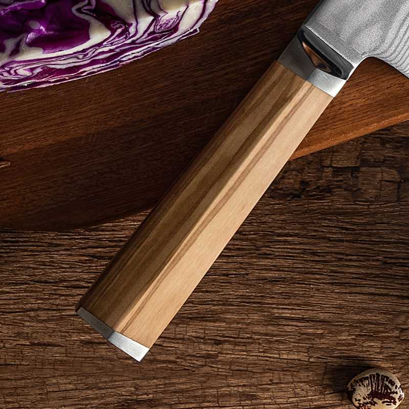 8-Inch Damascus Chef Knife: High-Quality Japanese Damascus Steel Blade, Olive Wood Handle, Razor-Sharp for Professional and Home Kitchens