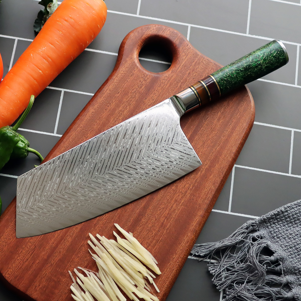 Damascus Cleaver Knife, 8 Inch