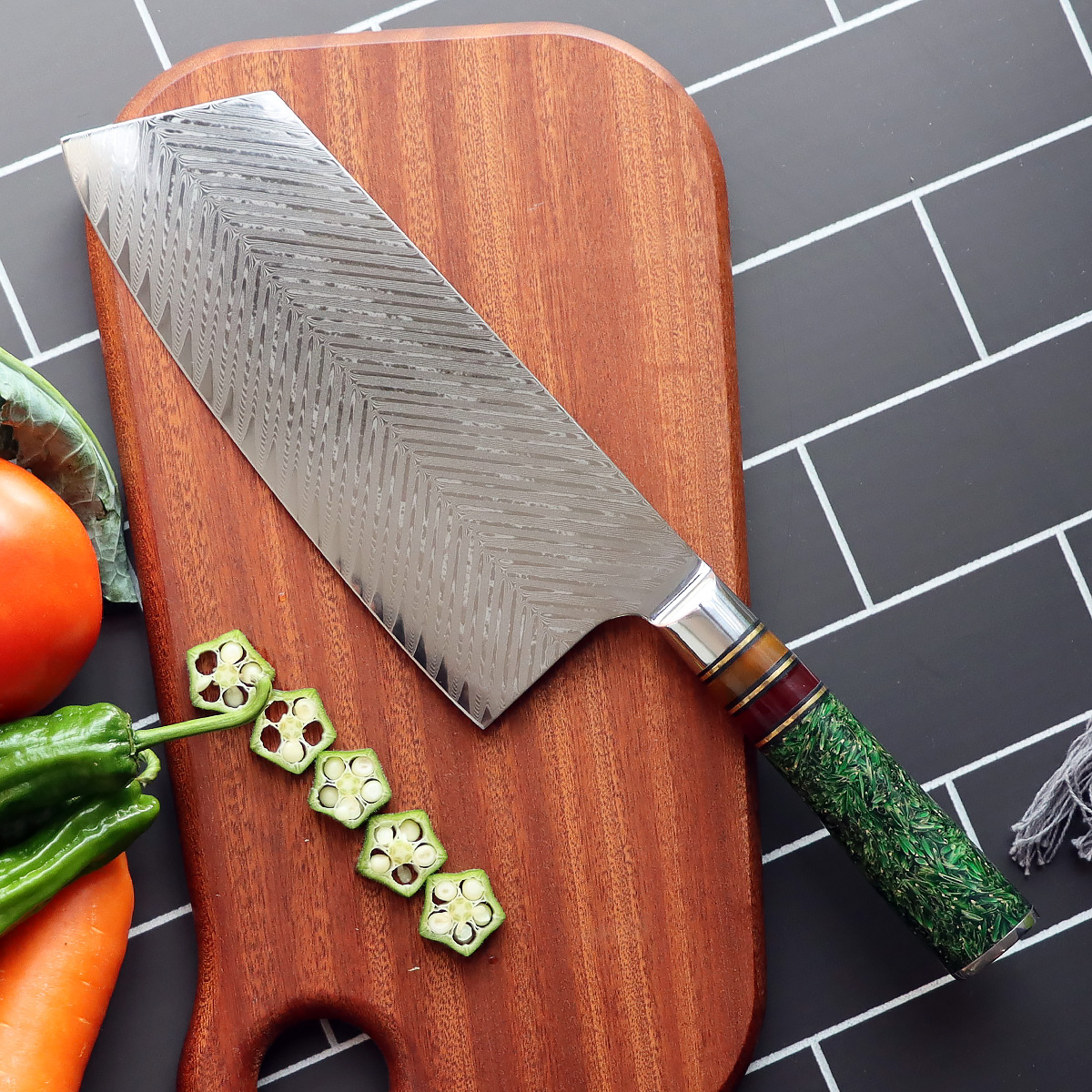 Damascus Cleaver Knife, 8 Inch