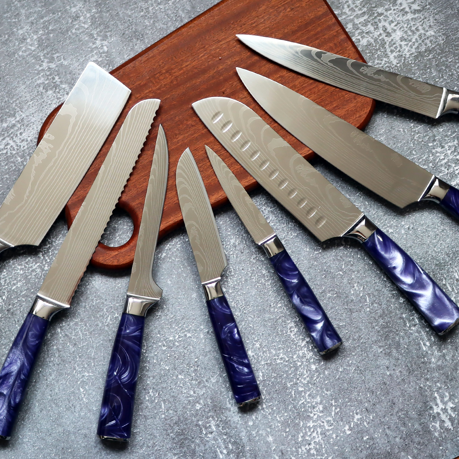 Professional 8-Piece High Carbon Steel Kitchen Knife Set with Resin Handle
