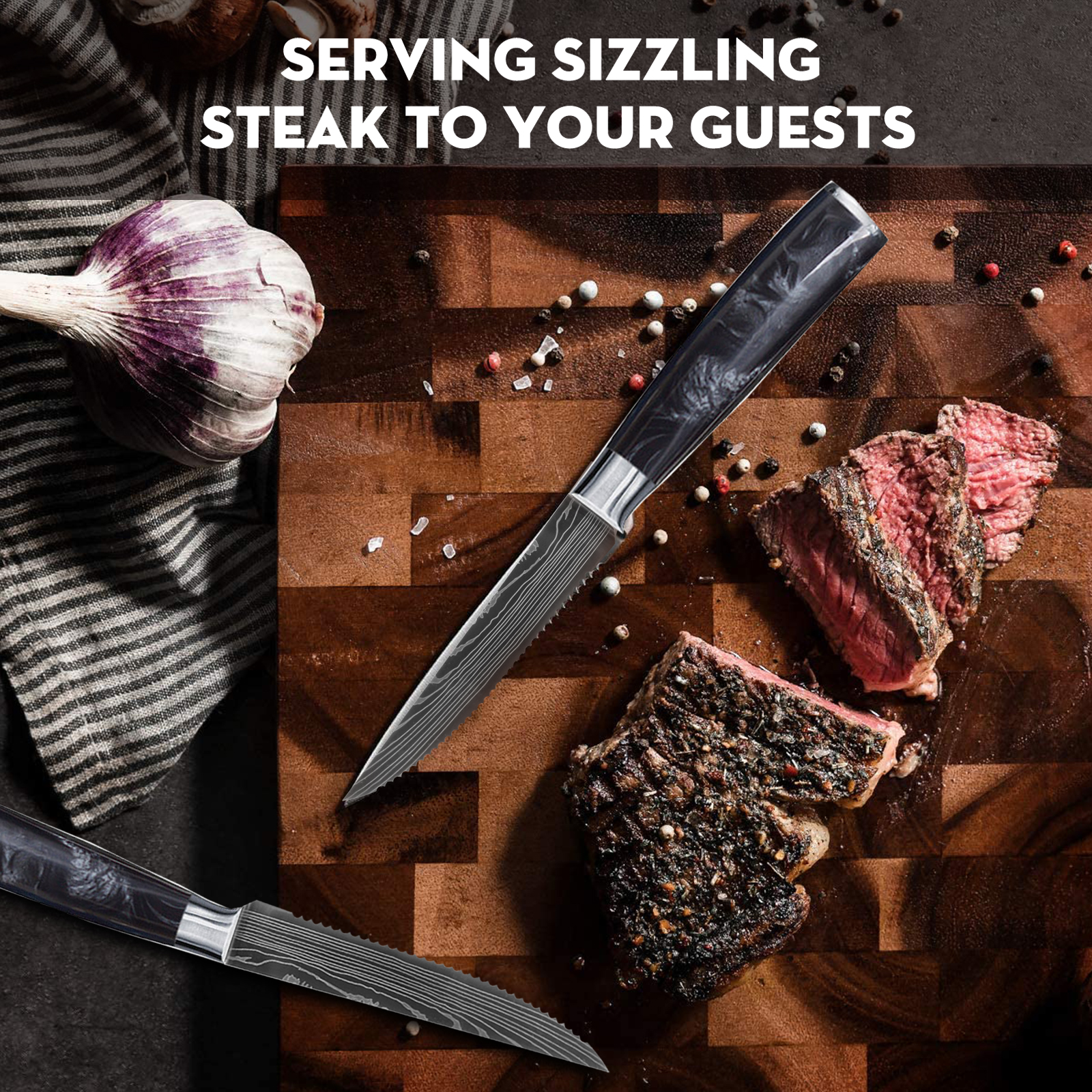 6 Piece Steak Knife Set - Black Resin Handle