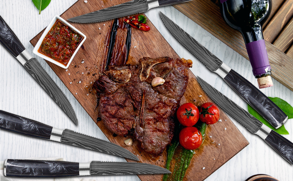 6 Piece Steak Knife Set - Black Resin Handle