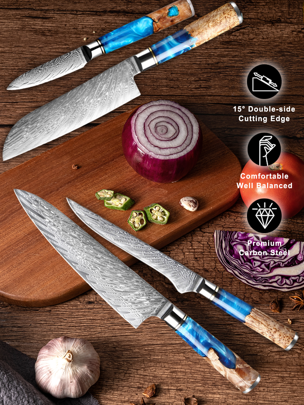 Professional Damascus Steel Chef Knife Set