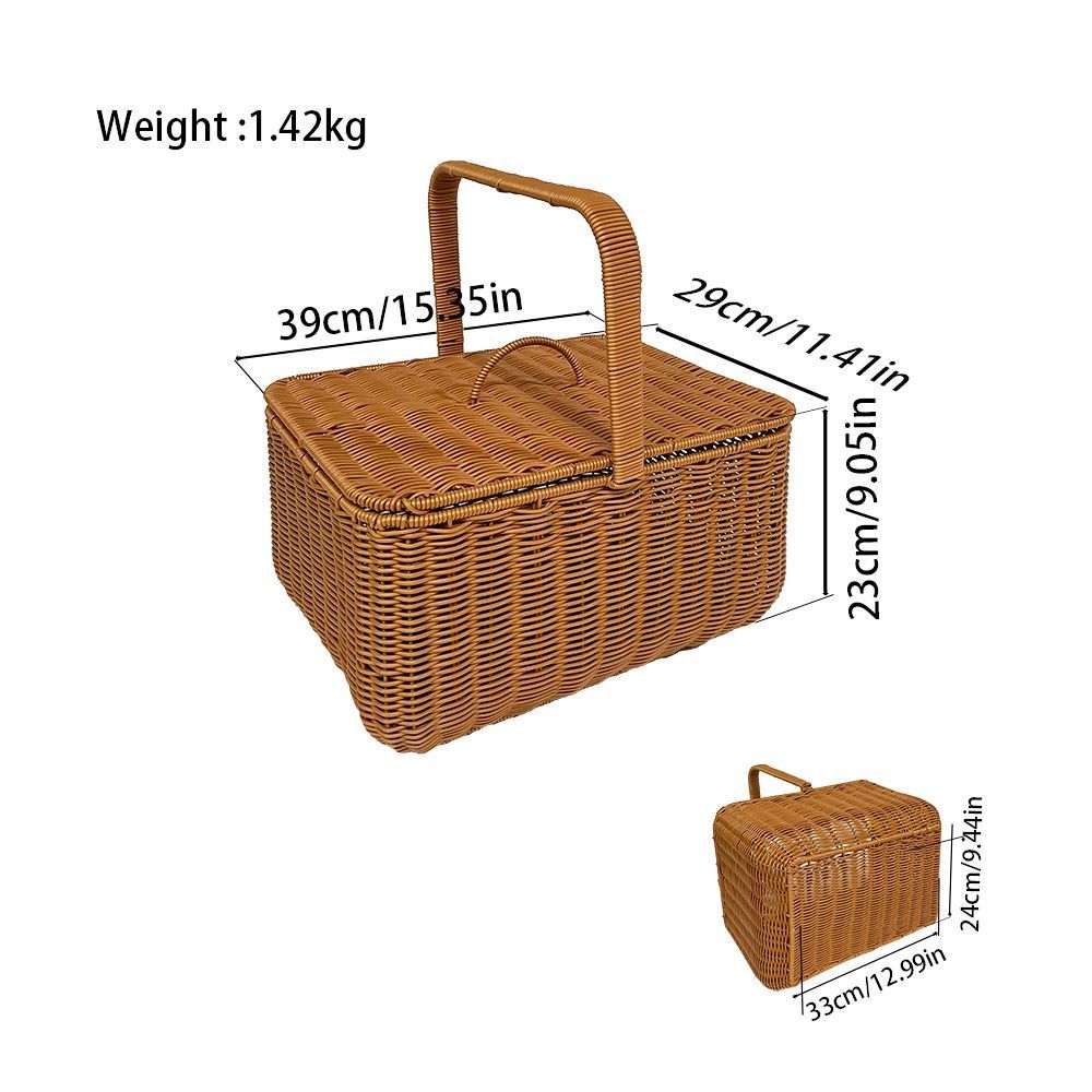 1pc Picnic Storage Basket, PP Imitation Rattan, Large Capacity, Washable, Biodegradable Friendly Picnic Basket
