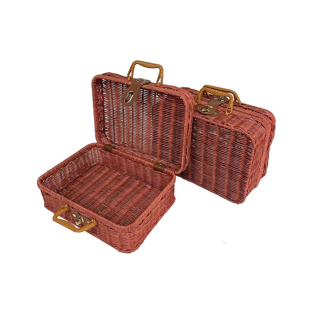 1pc Picnic Basket Woven Storage Box, Rattan Pure Handmade Vintage Handbag, Item Storage Box