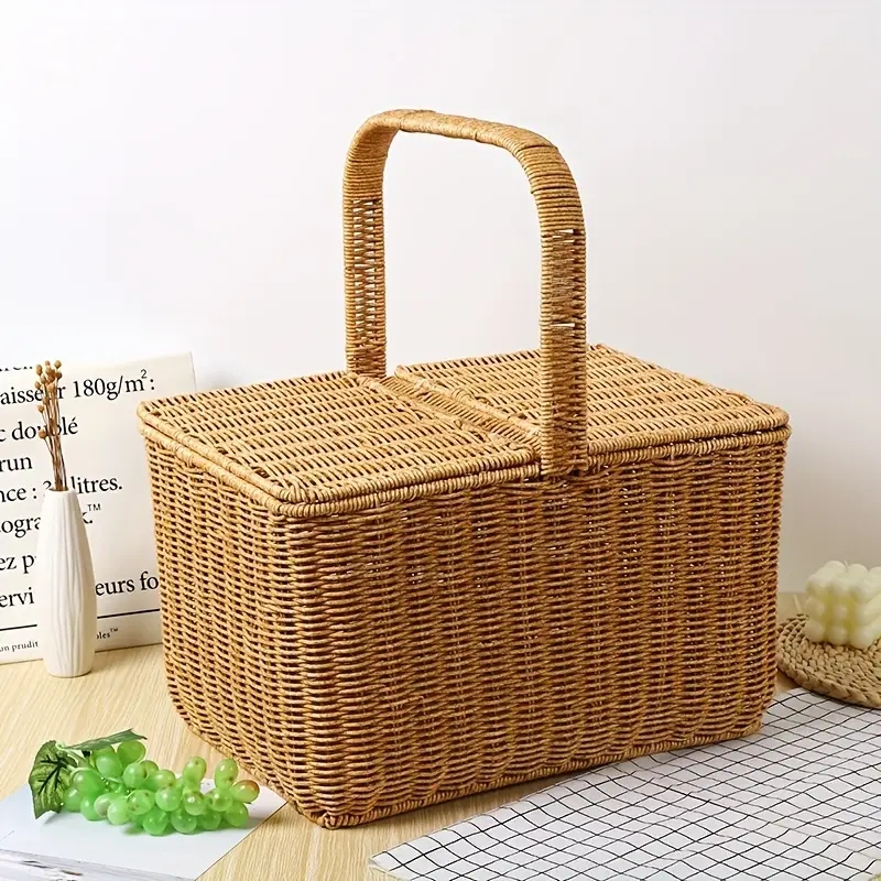 1pc Creative Picnic Rattan Basket: Perfect for Easter Decor, Beach Days, Hiking, BBQs, and Family Gatherings