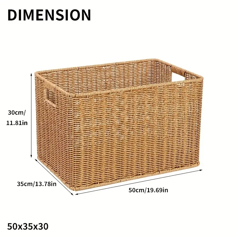 1pc Woven Large Storage Bins With Handles, Durable Storage Household Space Saving 