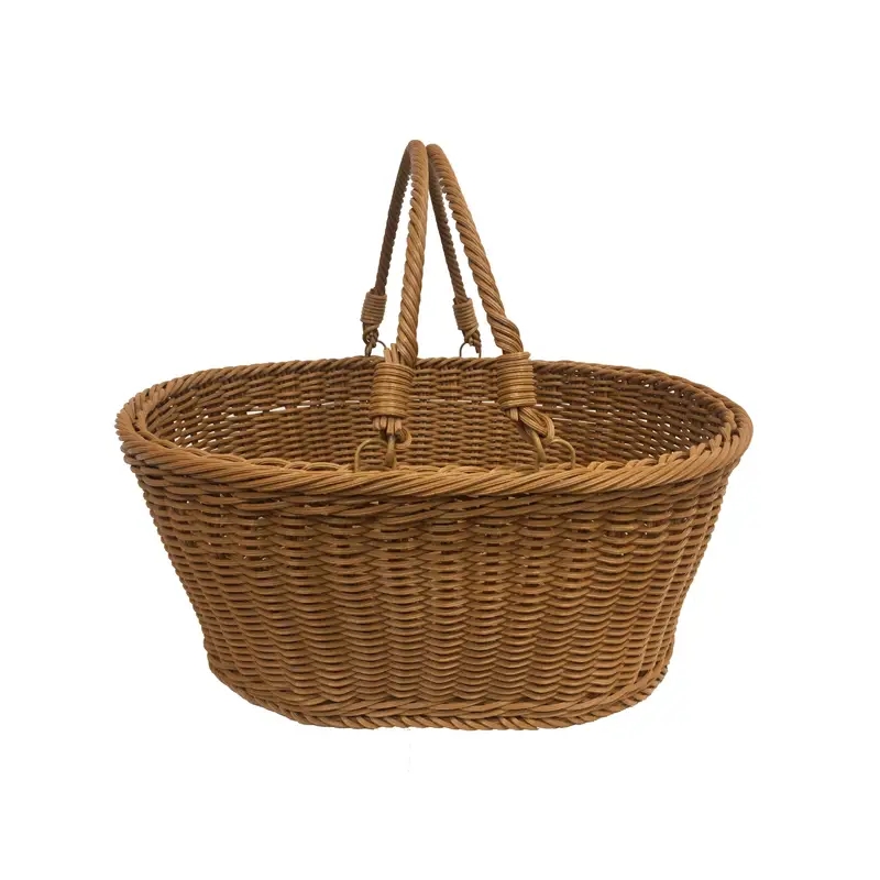 1pc Small Picnic Basket Imitation Rattan Wicker Woven Bag Shopping Basket Storage Vegetable Basket