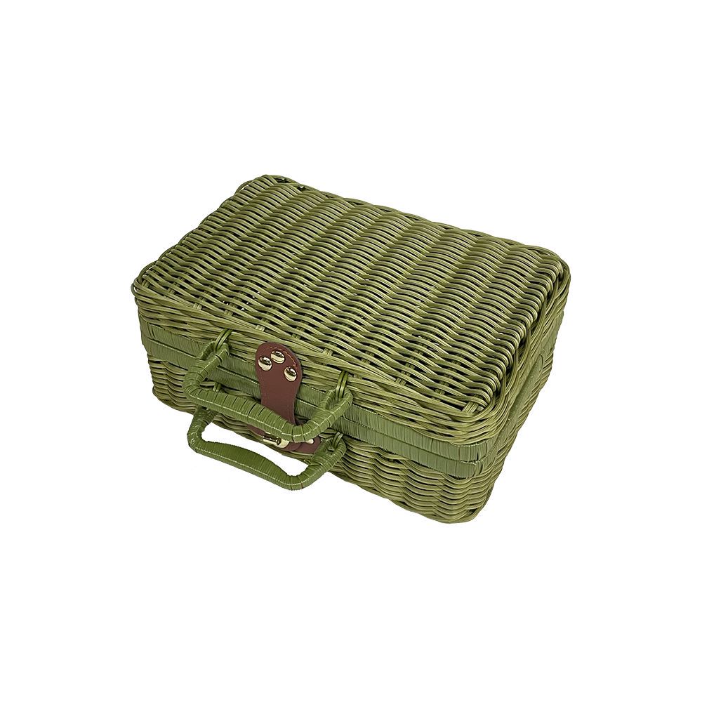 1pc Green PP Woven Storage Box, Imitation Rattan Pure Handmade Vintage Handbag, Item Storage Box,