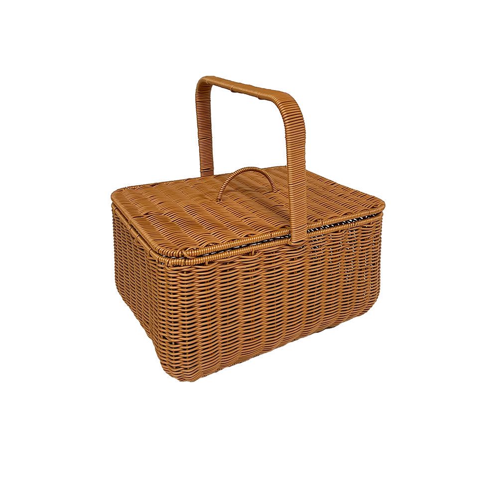 1pc Picnic Storage Basket, PP Imitation Rattan, Large Capacity, Washable, Biodegradable Friendly Picnic Basket