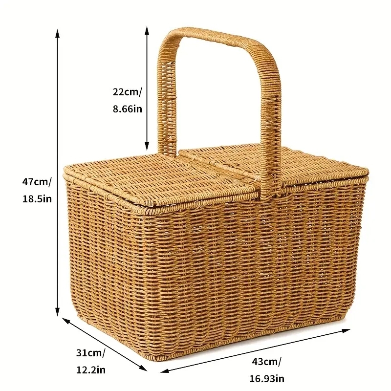 1pc Creative Picnic Rattan Basket: Perfect for Easter Decor, Beach Days, Hiking, BBQs, and Family Gatherings