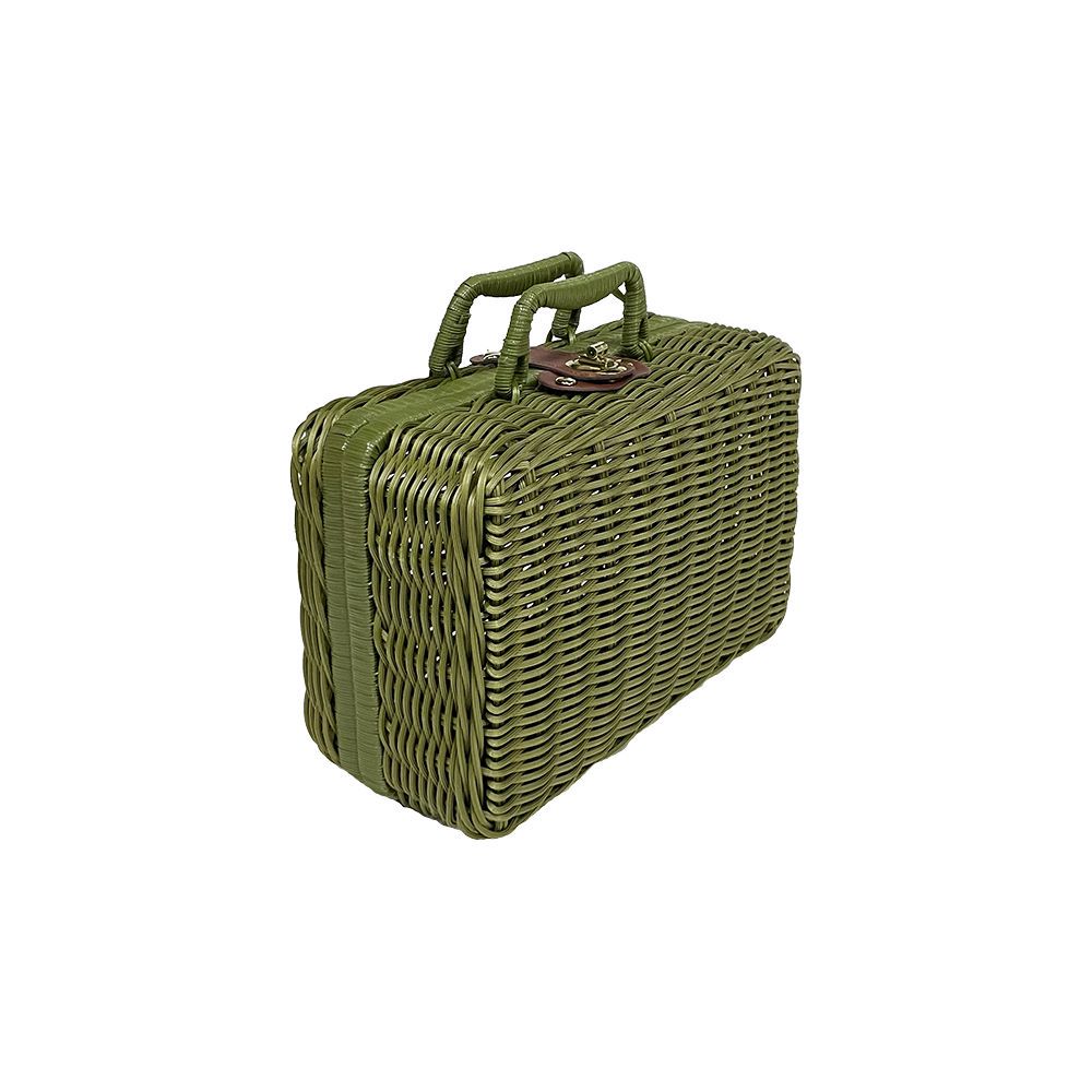 1pc Green PP Woven Storage Box, Imitation Rattan Pure Handmade Vintage Handbag, Item Storage Box,