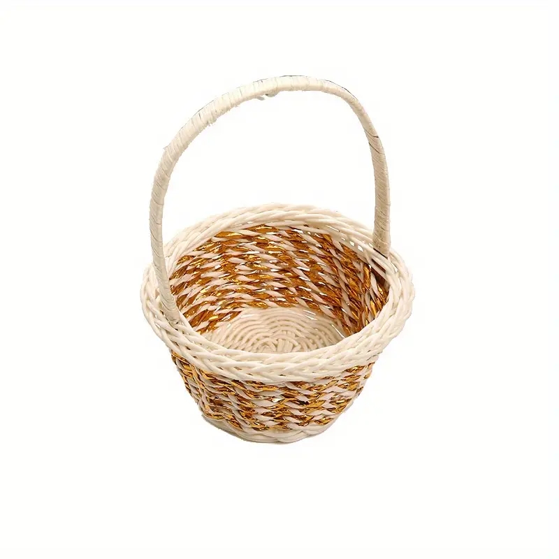 1pc Weaving Round Storage Basket With Handles, Gift Baskets, Durable B