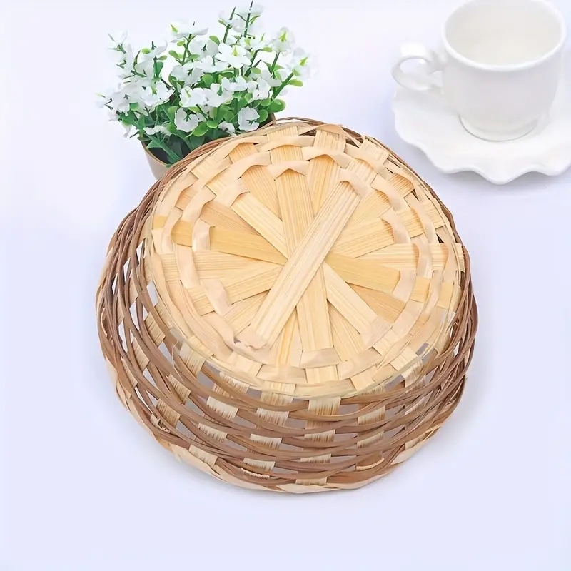 1pc Handmade Bamboo Woven Fruit Basket, Handwoven Storage Basket, Food Fruit Vegetable Organizer Basket