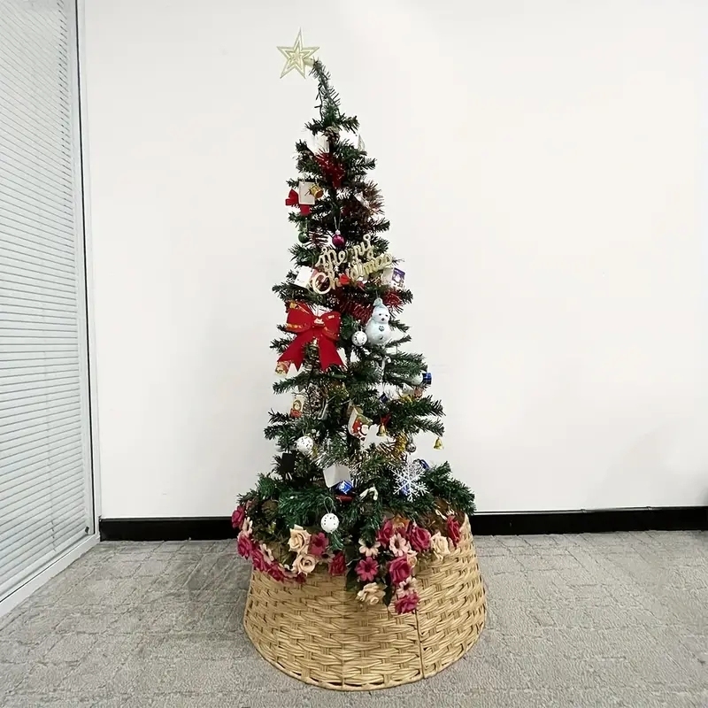 1pc, Detachable Eco Friendly PE Rattan Christmas Tree Skirt, Xmas Tree Collar Basket