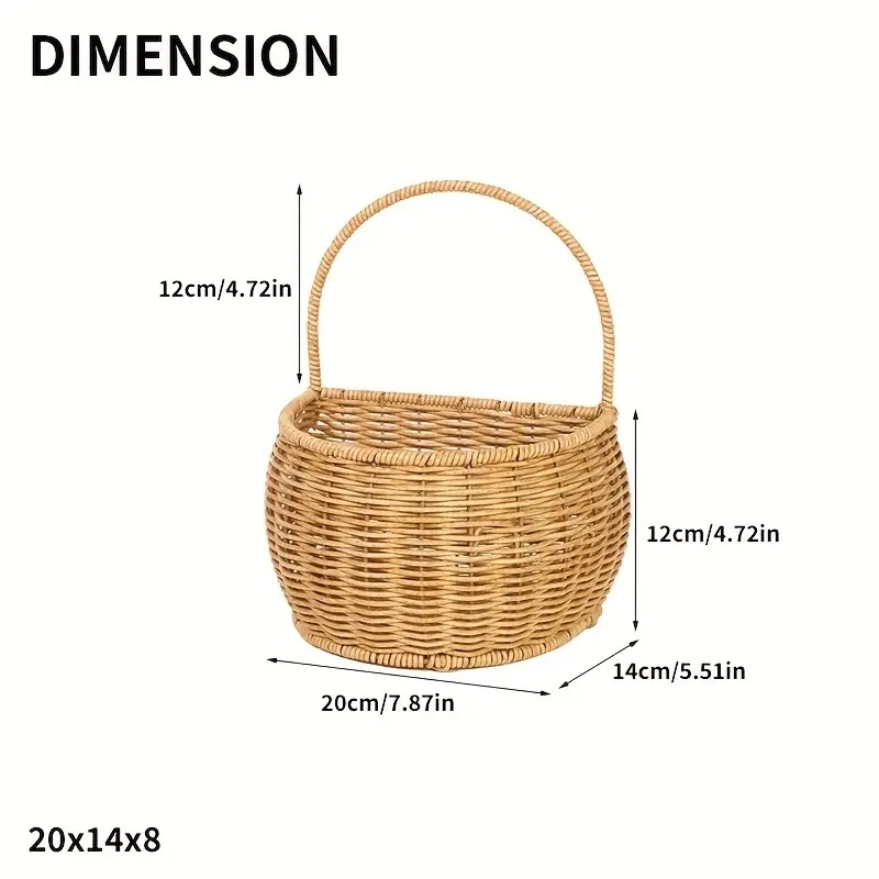 1pc Imitation Rattan Brown Vintage Round Woven Basket With Handles, Storage Organizer For Room Decor Essential