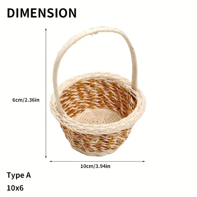 1pc Weaving Round Storage Basket With Handles, Gift Baskets, Durable Baskets For Fruits, Toys, Snacks,Room Decor