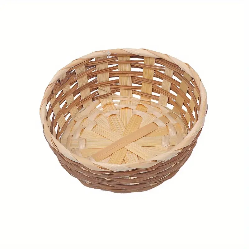 1pc Handmade Bamboo Woven Fruit Basket, Handwoven Storage Basket, Food Fruit Vegetable Organizer Basket