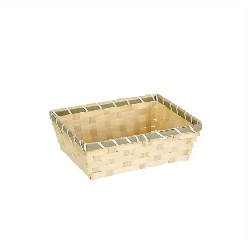1pc Vintage Square Woven Basket, Durable Storage Basket For Flowers, F