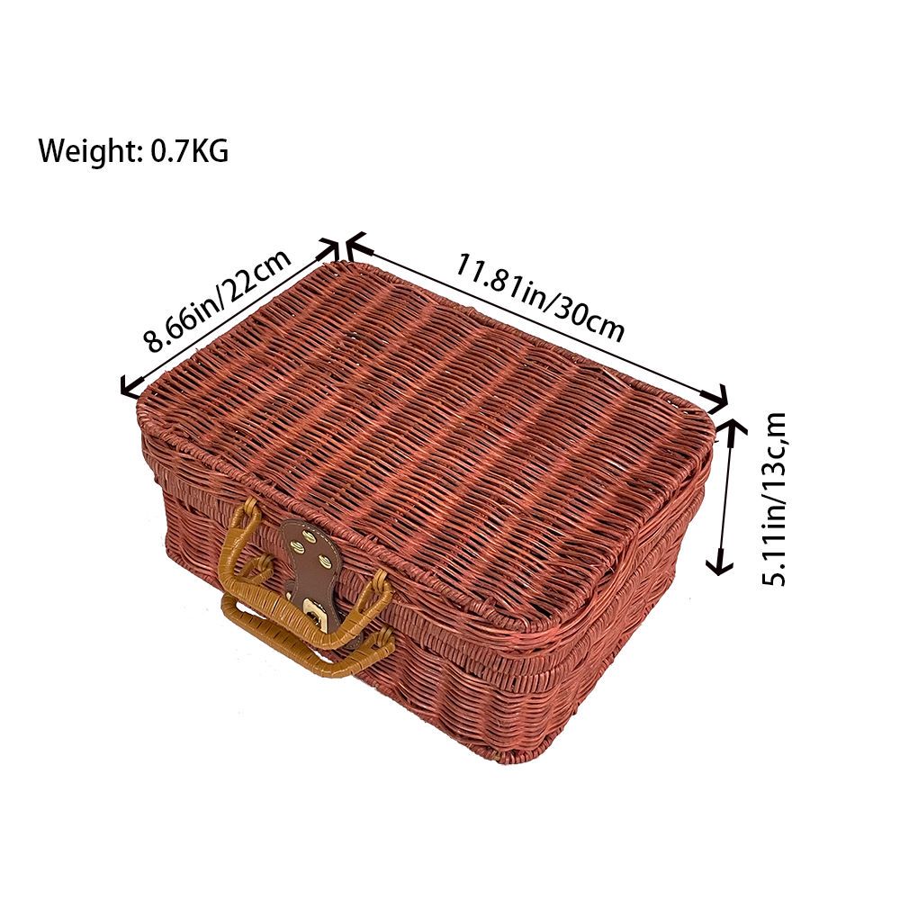 1pc Picnic Basket Woven Storage Box, Rattan Pure Handmade Vintage Handbag, Item Storage Box