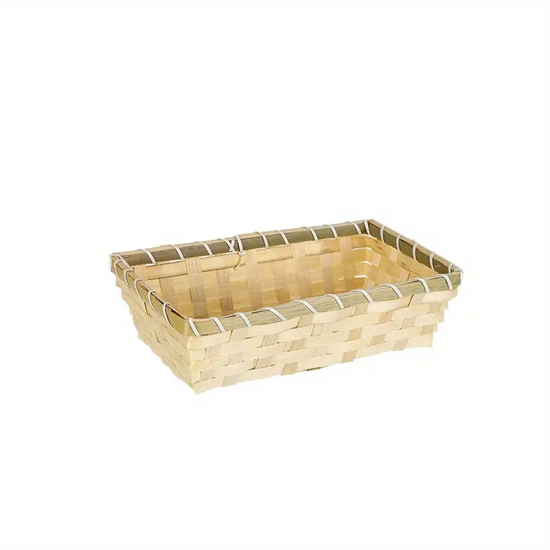 1pc Vintage Square Woven Basket, Durable Storage Basket For Flowers, Fruits, Vegetable, Snacks, Desserts