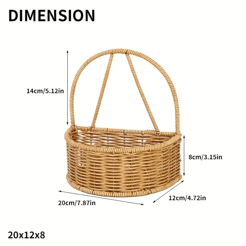1pc Imitation Rattan Brown Vintage Round Woven Basket With Handles, Storage Organizer For Room Decor Essential