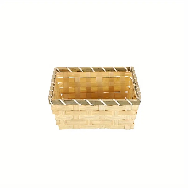 1pc Vintage Square Woven Basket, Durable Storage Basket For Flowers, Fruits, Vegetable, Snacks, Desserts