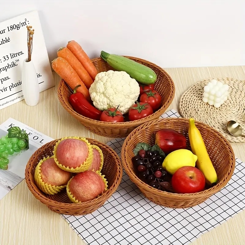 1pc Imitation Rattan Weaving Tray, Fruit Basket, Goodies Plate, Snack Fruit And Vegetable Storage Basket