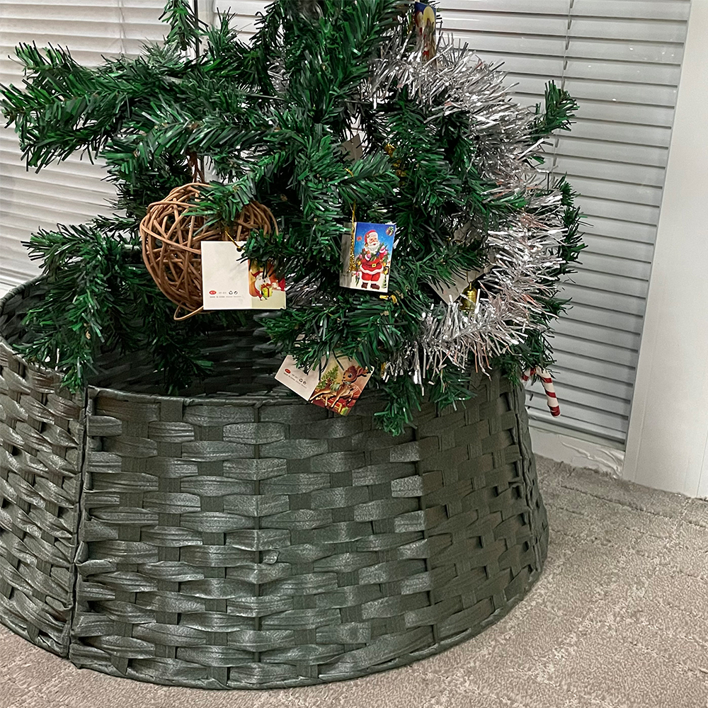4pcs, Green Detachable Eco Friendly PE Rattan Christmas Tree Skirt, Xmas Tree Collar Basket 