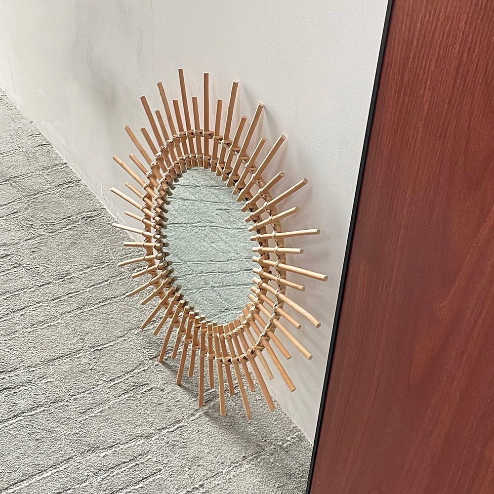 1PC Rattan Bohemian Hanging Mirror Decor, Rustic Handwoven Innovative Art Decoration 