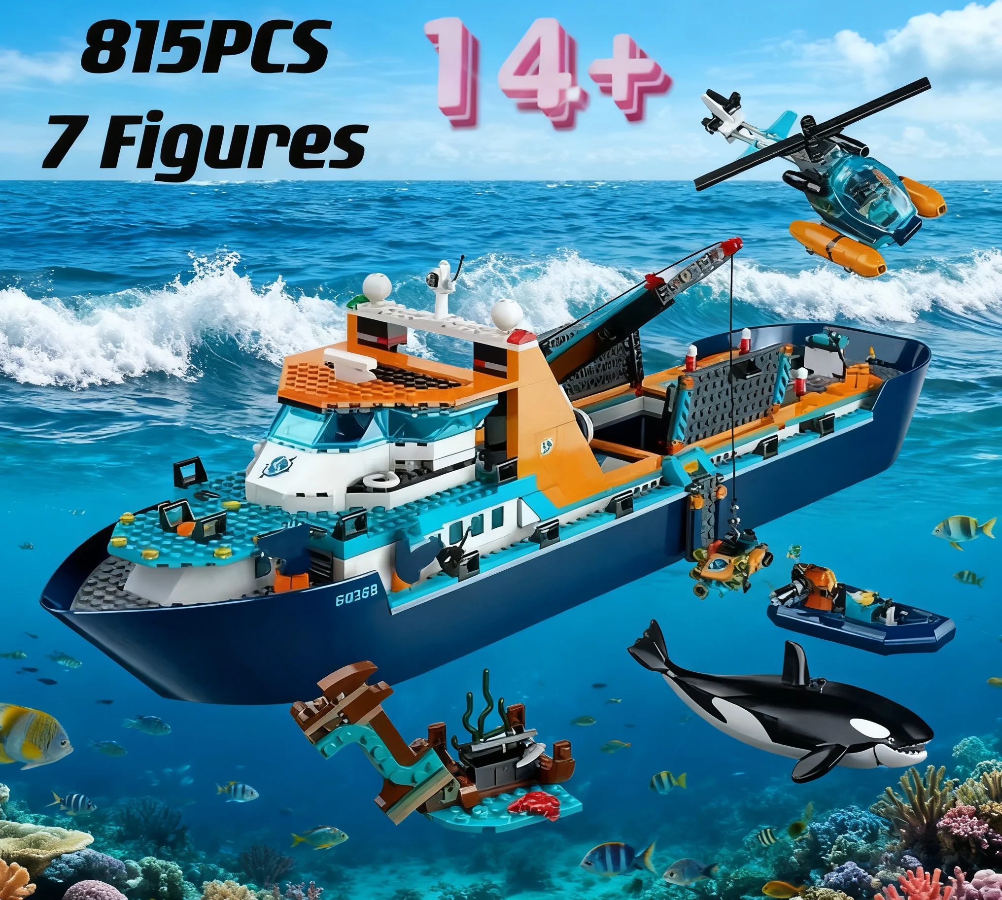 Hot+60368 Toys Deep Sea Exploration Ship Ocean Research+815+Arctic Research Ship Building Blocks Toys+Birthday and Christmas Gif