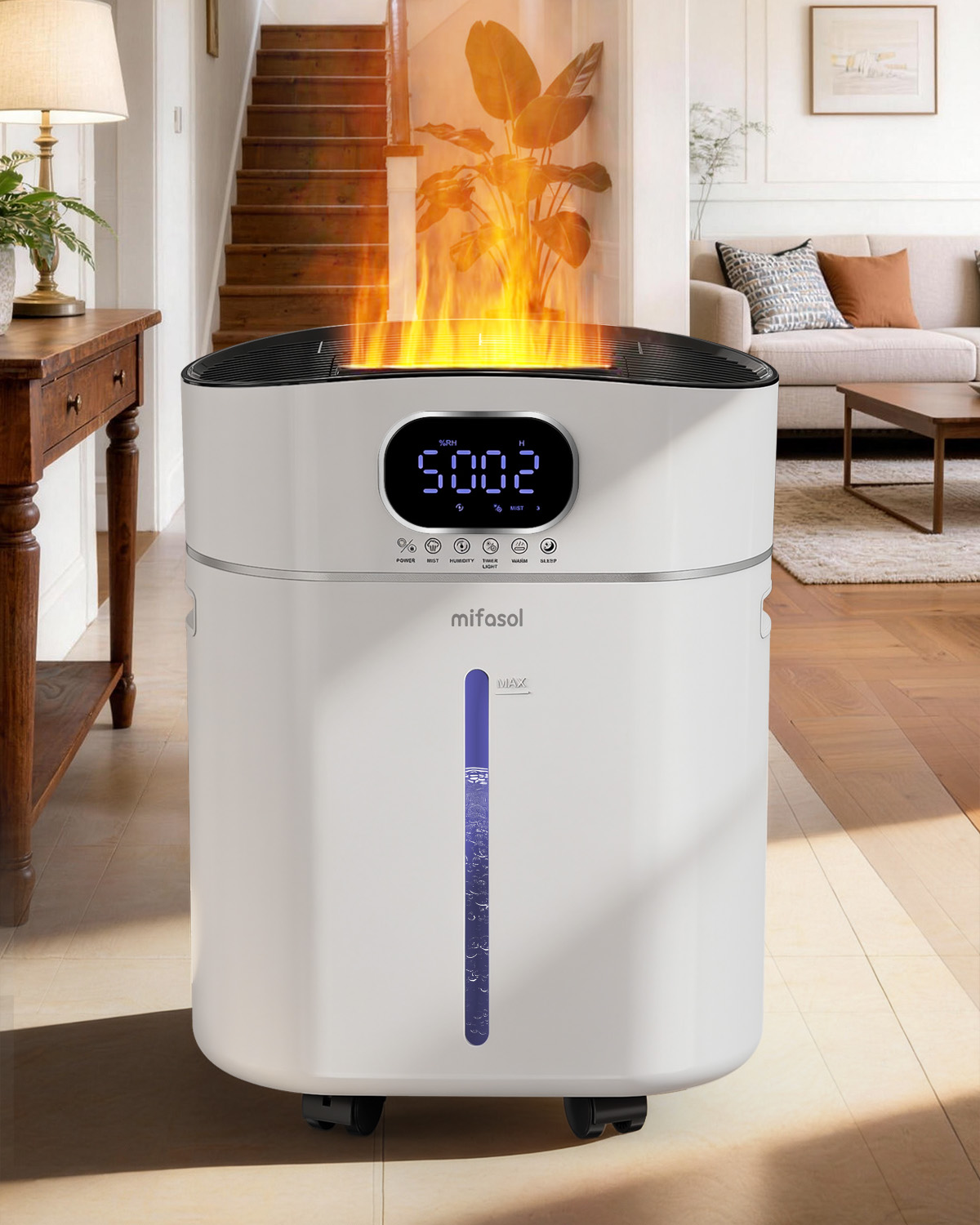 Humidifier Large Room Warm and Cool Mist, 3.2Gal/12L Humidifiers for Home 800 sq ft, Air Humidifiers for Bedroom with Diffuser & Flame Light, Whole House Humidifiers for Nursery Baby Plants, White