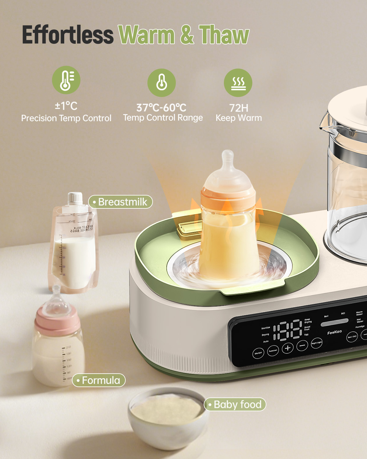 Baby Bottle Electric Steam Dryer, Feekaa Multifunctional Bottle Warmer with 44 oz Electric Kettle for Breastmilk Formula - Baby Formula Water Warmer - Fits up to 4 Baby Bottles and 6 Accessories