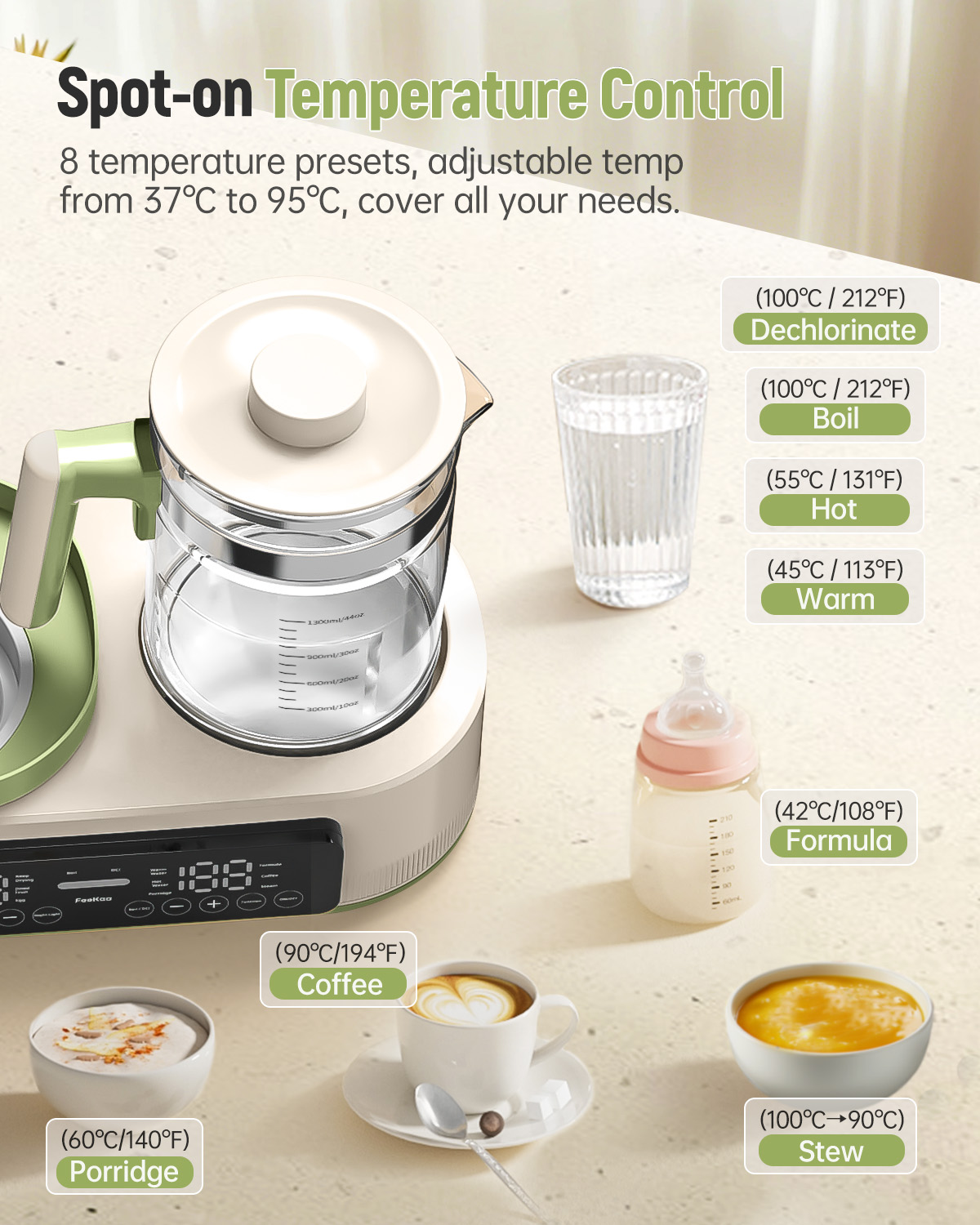 Baby Bottle Electric Steam Dryer, Feekaa Multifunctional Bottle Warmer with 44 oz Electric Kettle for Breastmilk Formula - Baby Formula Water Warmer - Fits up to 4 Baby Bottles and 6 Accessories