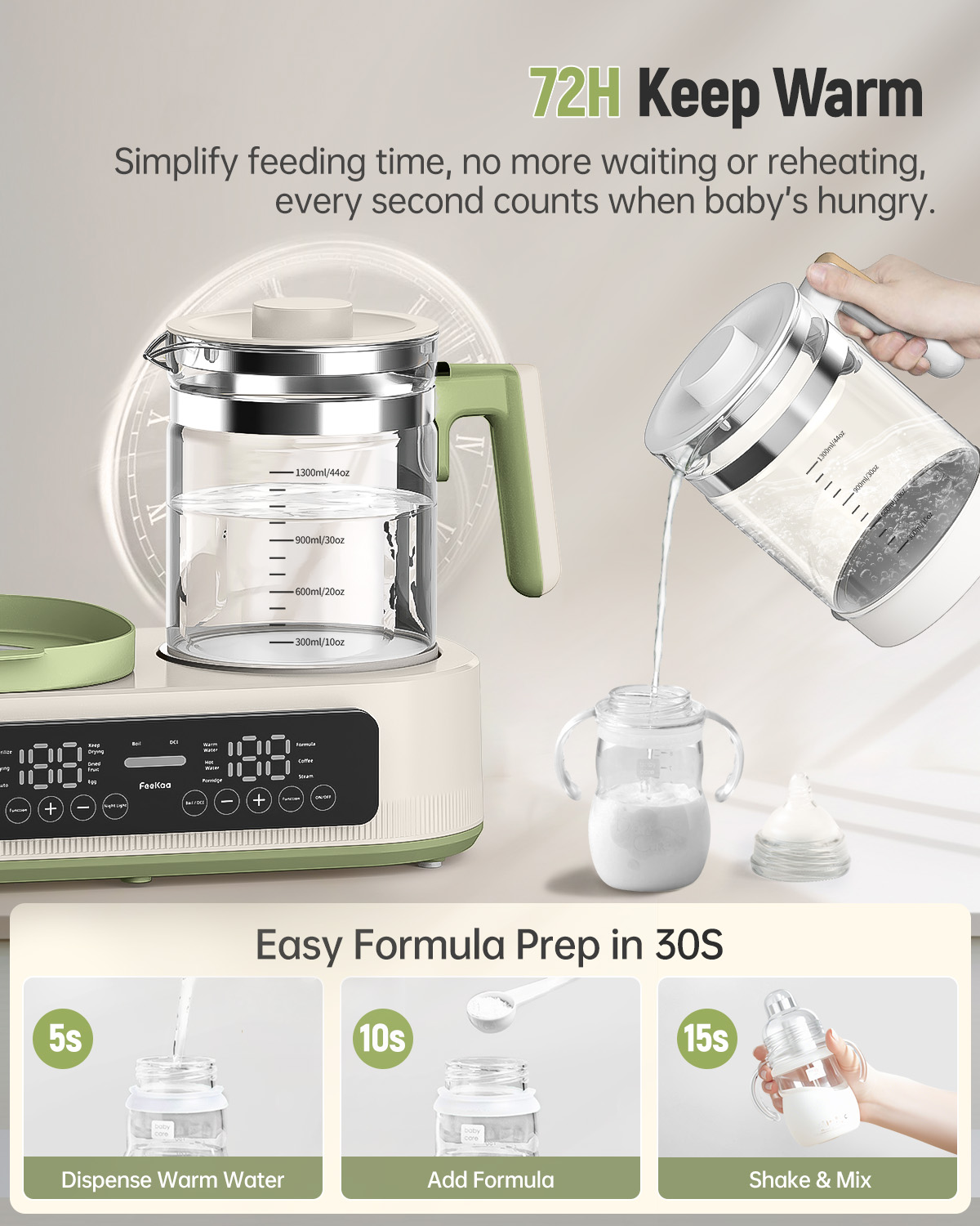 Baby Bottle Electric Steam Dryer, Feekaa Multifunctional Bottle Warmer with 44 oz Electric Kettle for Breastmilk Formula - Baby Formula Water Warmer - Fits up to 4 Baby Bottles and 6 Accessories