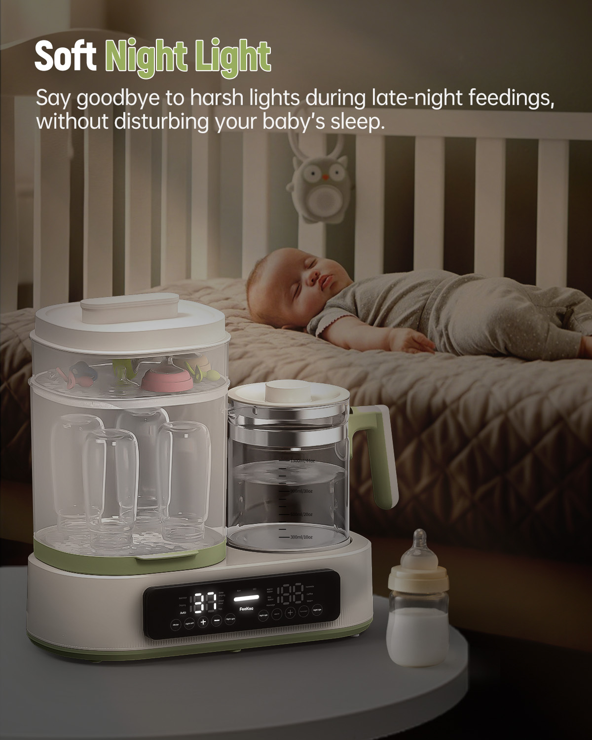 Baby Bottle Electric Steam Dryer, Feekaa Multifunctional Bottle Warmer with 44 oz Electric Kettle for Breastmilk Formula - Baby Formula Water Warmer - Fits up to 4 Baby Bottles and 6 Accessories