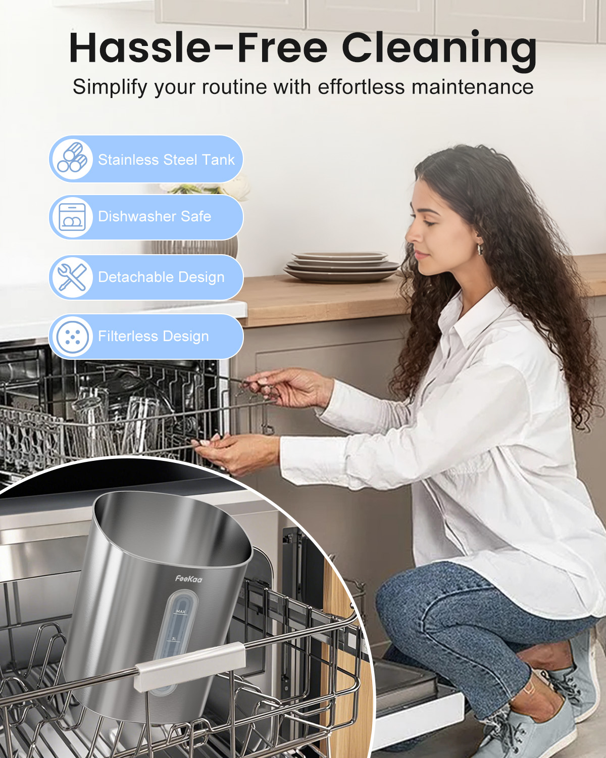 Feekaa Stainless Steel Humidifier Easy Clean, 4L/1Gal Cool Mist Humidifiers for Bedroom up to 500 sq ft, Dishwasher Safe Humidifier Large Room, Humidifiers for Bedroom Baby Nursery Living Room Office